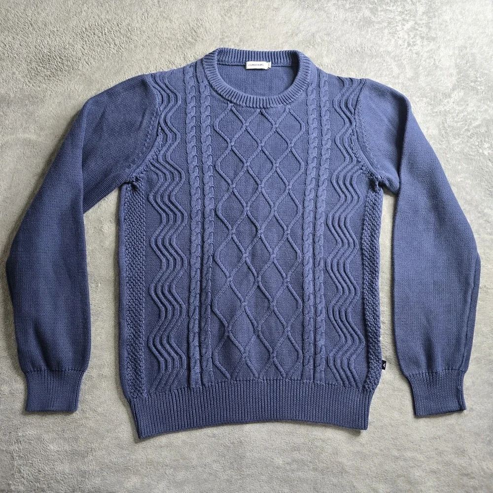 J Lindeberg Benji Sea Cable Knit Sweater Mens Medium Navy Blue Golf Preppy